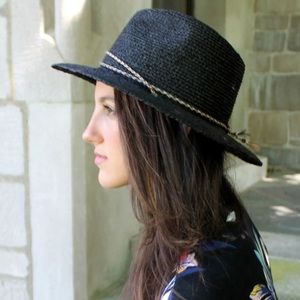 Brixton Bodhi straw fedora. Black, medium.